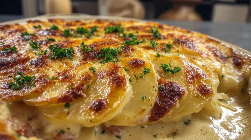 Deliciously layered scalloped potatoes baked to golden perfection