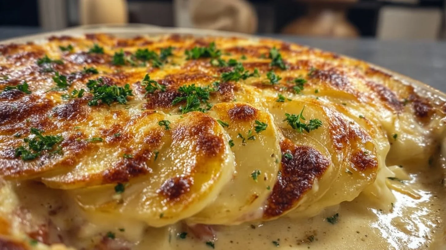 Deliciously layered scalloped potatoes baked to golden perfection