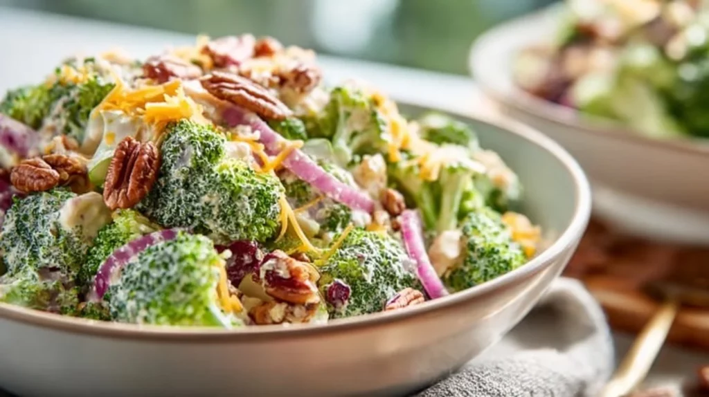 Delicious Simple Keto Broccoli Salad with creamy dressing and fresh ingredients