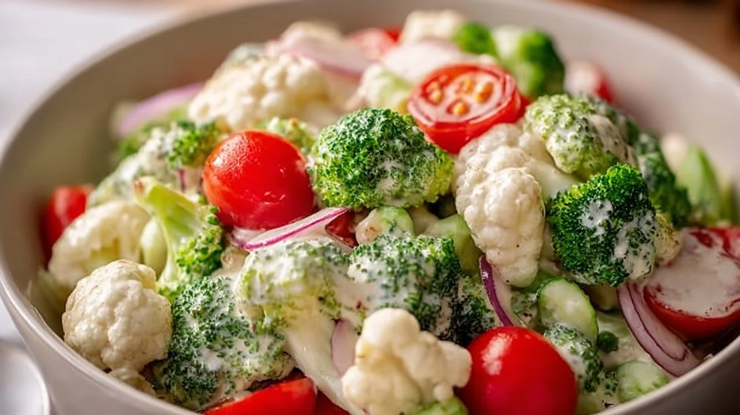 Tasty Christmas Broccoli Salad with festive ingredients in a bowl