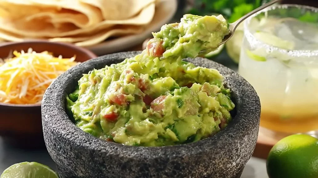 Bowl of authentic guacamole made with fresh avocados and ingredients