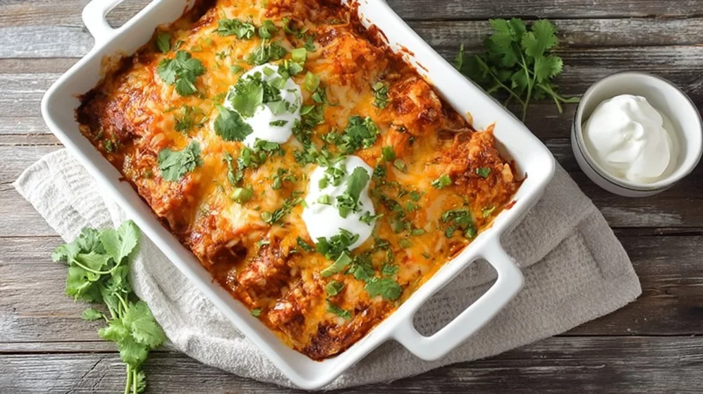 Delicious homemade chicken enchiladas with colorful toppings