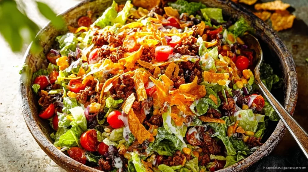 Deliciously crafted BEST Taco Salad with fresh ingredients and vibrant toppings.