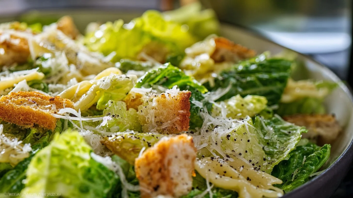 Fresh Caesar Pasta Salad with romaine, pasta, and creamy dressing