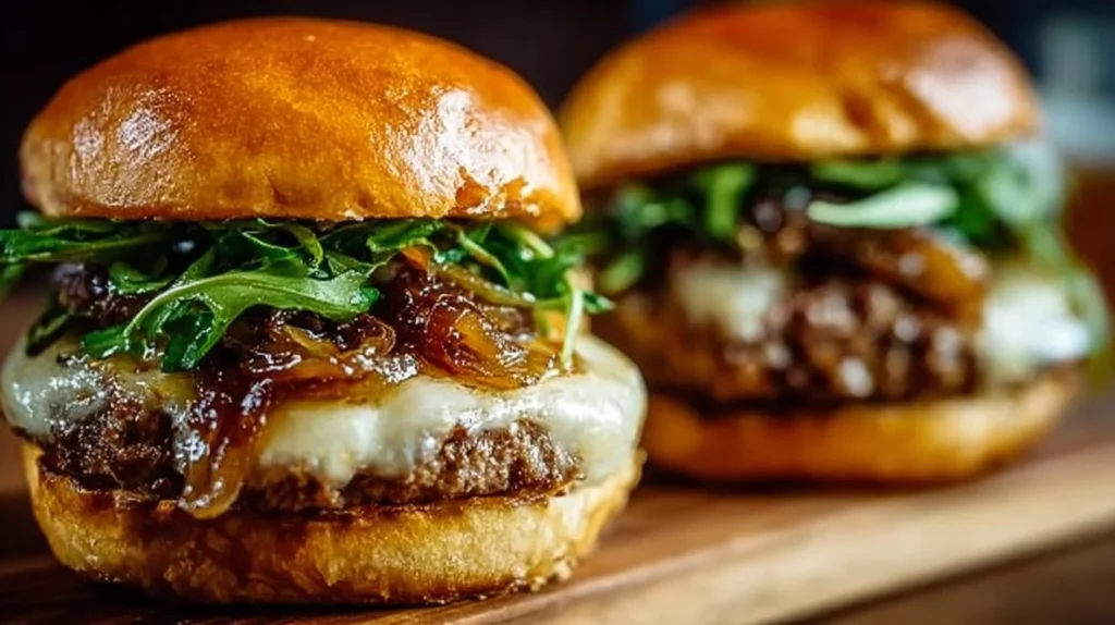 Delicious Caramelized Onions Burger with rich flavors and tender onions