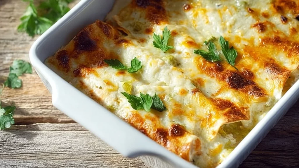 Plate of homemade Chicken Enchiladas with colorful toppings and sauce