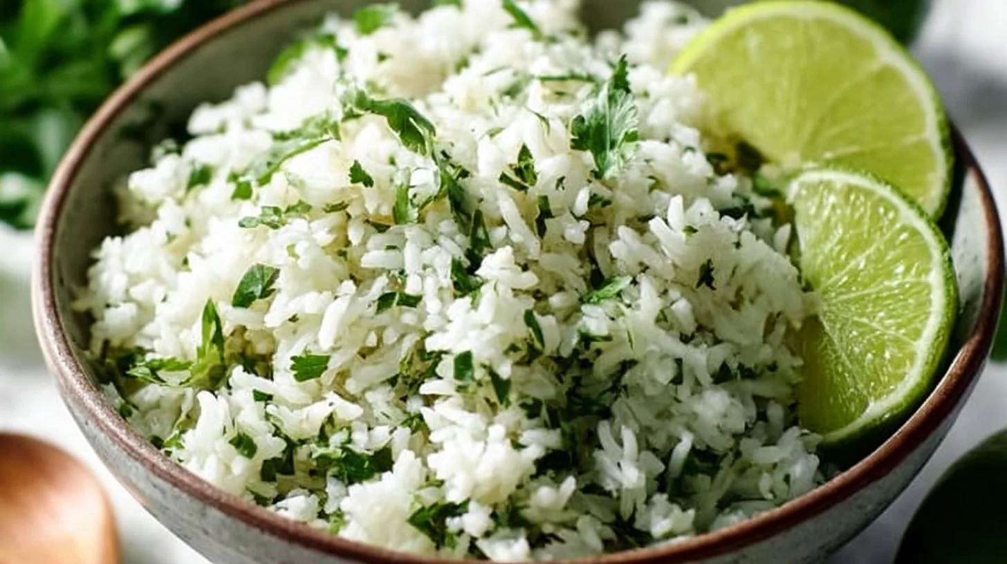 Delicious cilantro lime rice served in a bowl with fresh cilantro garnish