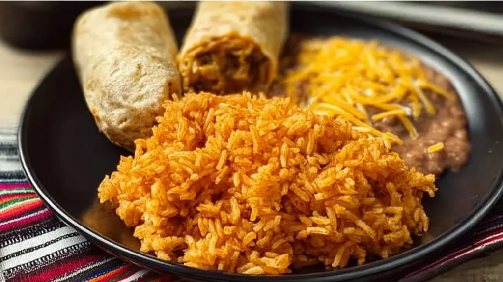 Bowl of easy Mexican rice garnished with fresh cilantro and lime wedges