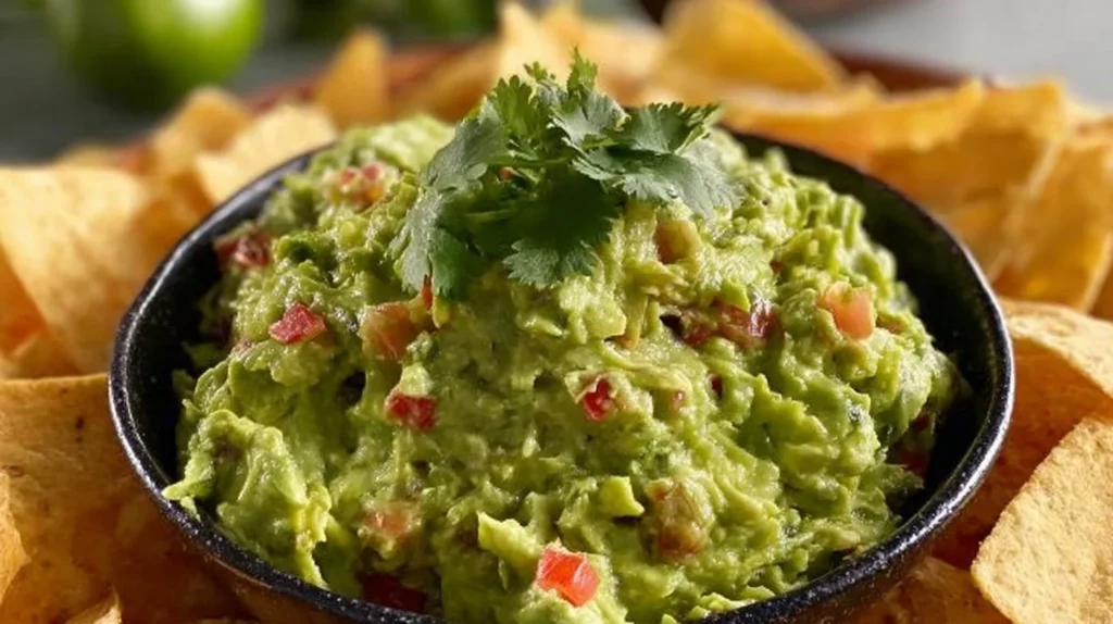 Delicious Easy Texas Guacamole served with tortilla chips