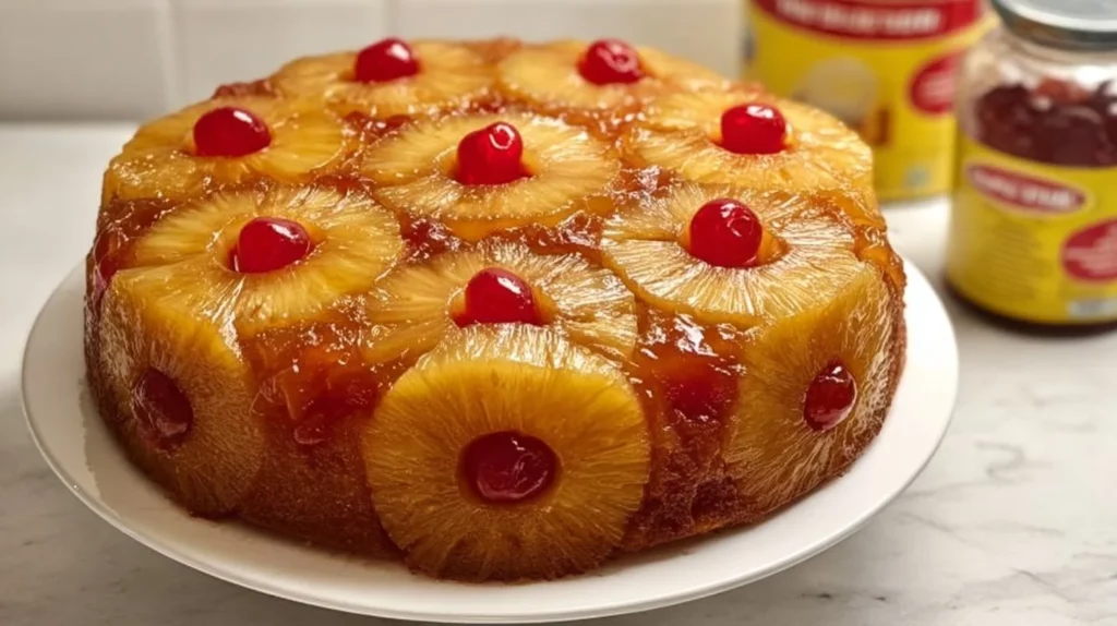 Classic Grandma's Pineapple Upside Down Cake with caramelized pineapple topping