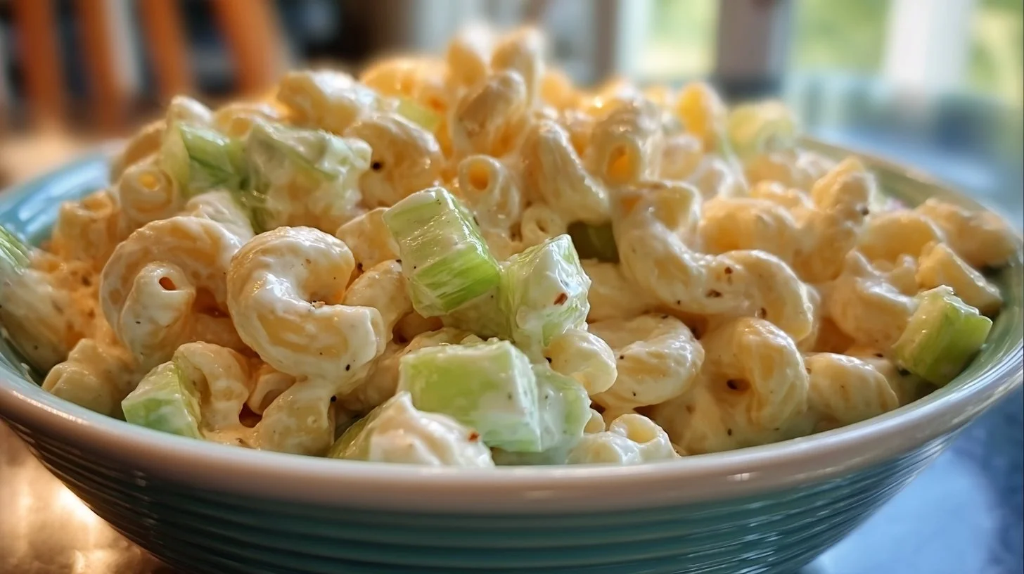 Delicious Guy Fieri-style macaroni salad served in a bowl