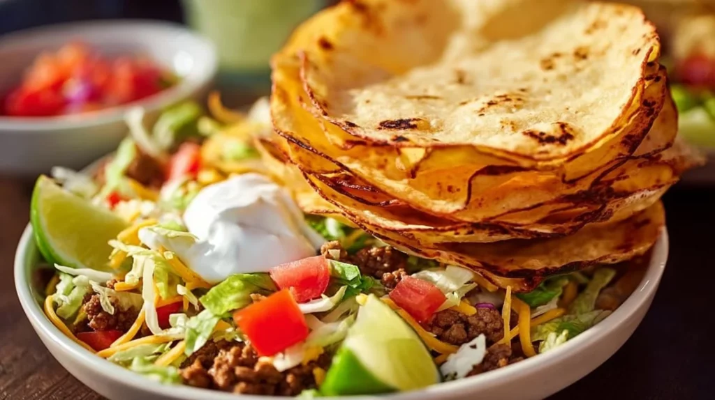 Delicious homemade taco salad shells ready to be filled with fresh ingredients