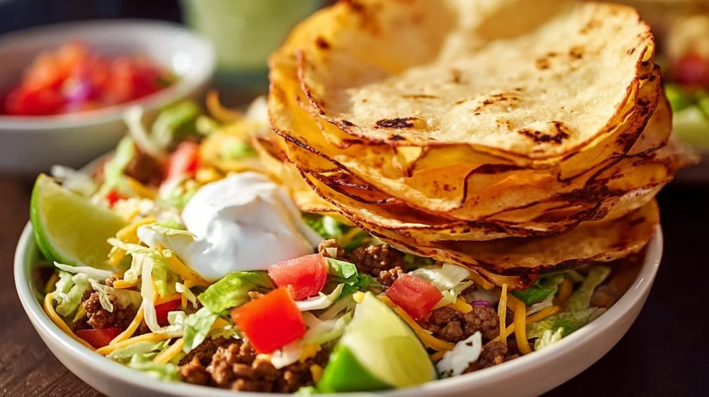 Delicious homemade taco salad shells ready to be filled with fresh ingredients