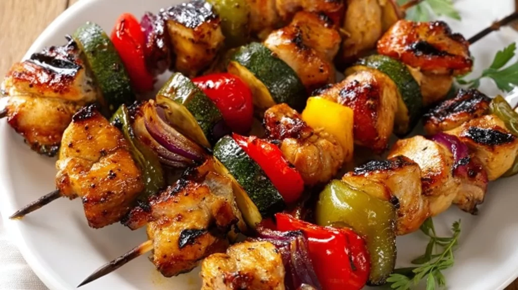 Grilled Honey Garlic Soy Chicken Kabobs with vibrant vegetables