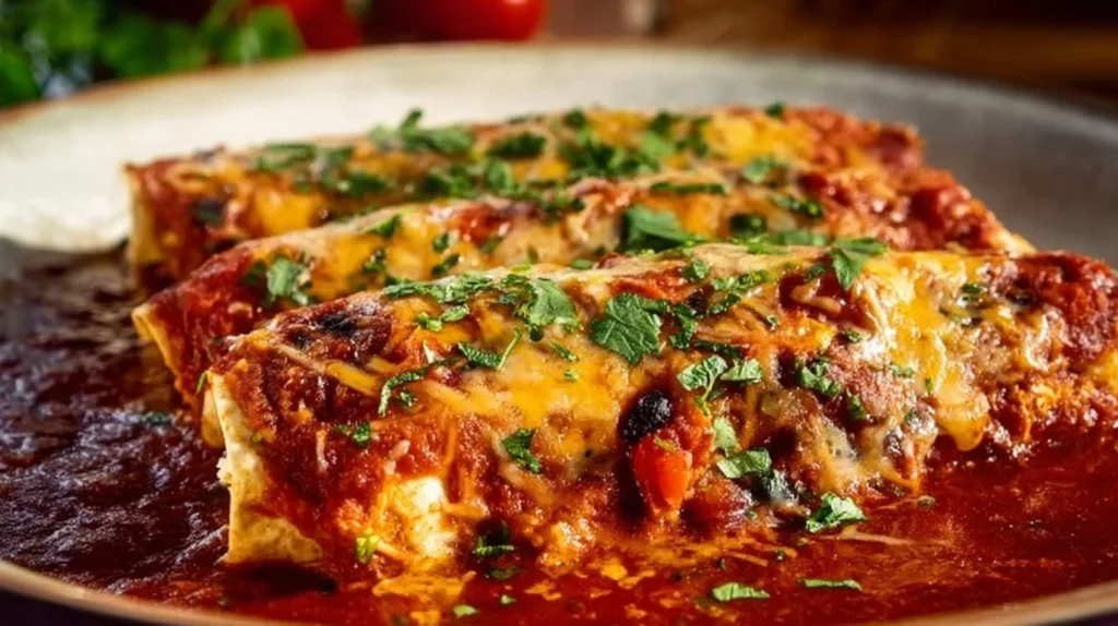 Ina Garten's chicken enchiladas recipe on a plate with toppings