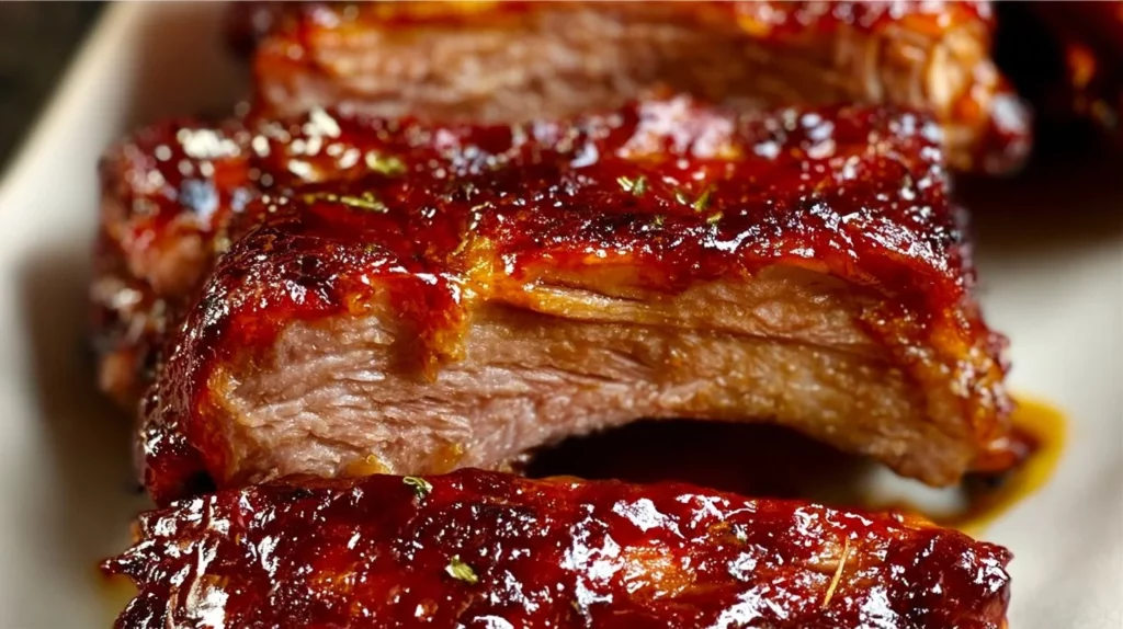 Mouthwatering oven baked barbecue ribs ready to serve