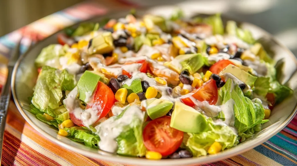 Fresh Mexican Chopped Salad with colorful vegetables and dressing