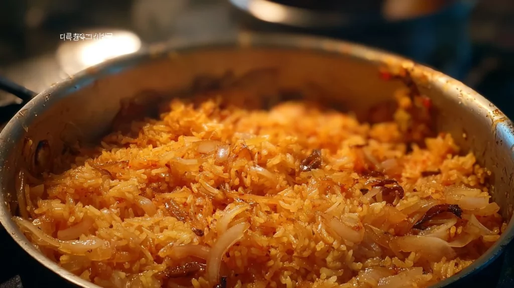 Bowl of flavorful Mexican Rice garnished with herbs