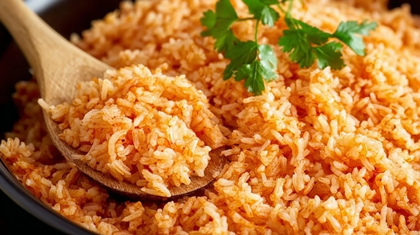Delicious plate of authentic Mexican rice with vibrant colors and sprinkled herbs
