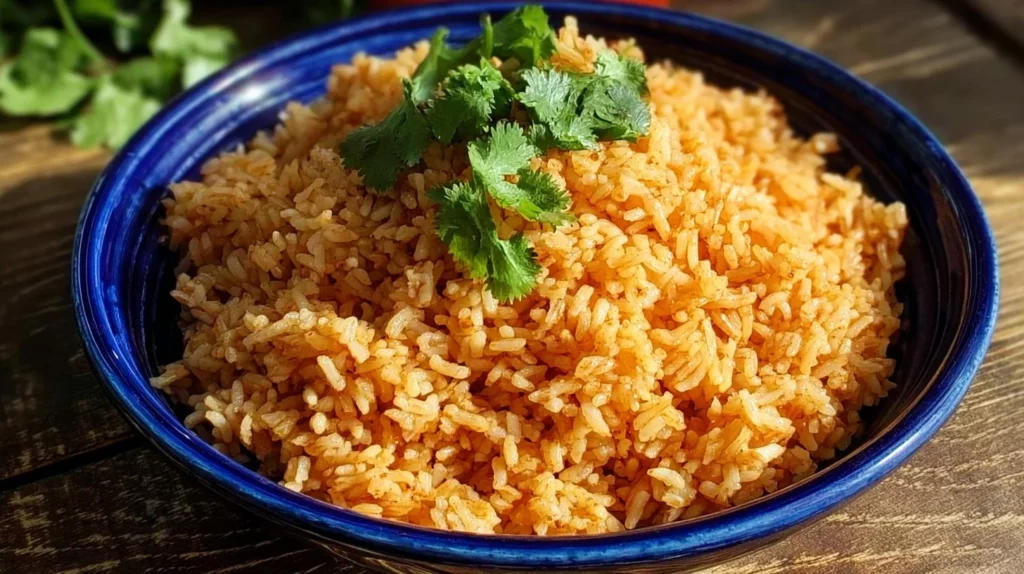 Delicious bowl of traditional Mexican Rice served as a side dish