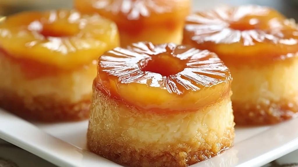 Mini Pineapple Upside-Down Cheesecakes with caramelized pineapple top