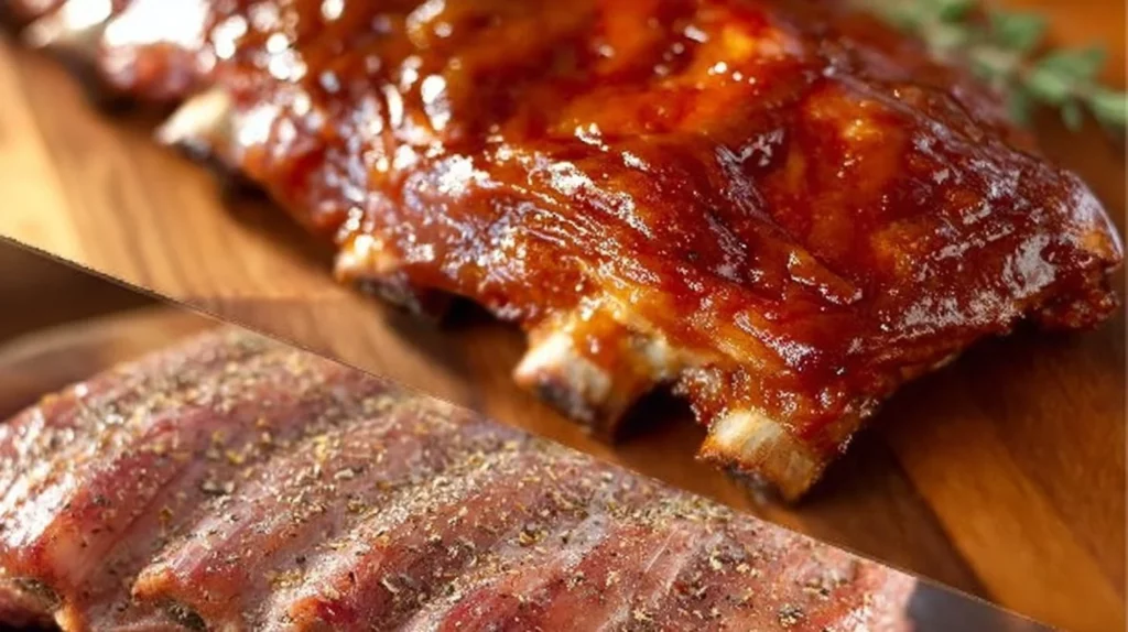 Delicious oven-baked baby back ribs garnished and ready to serve