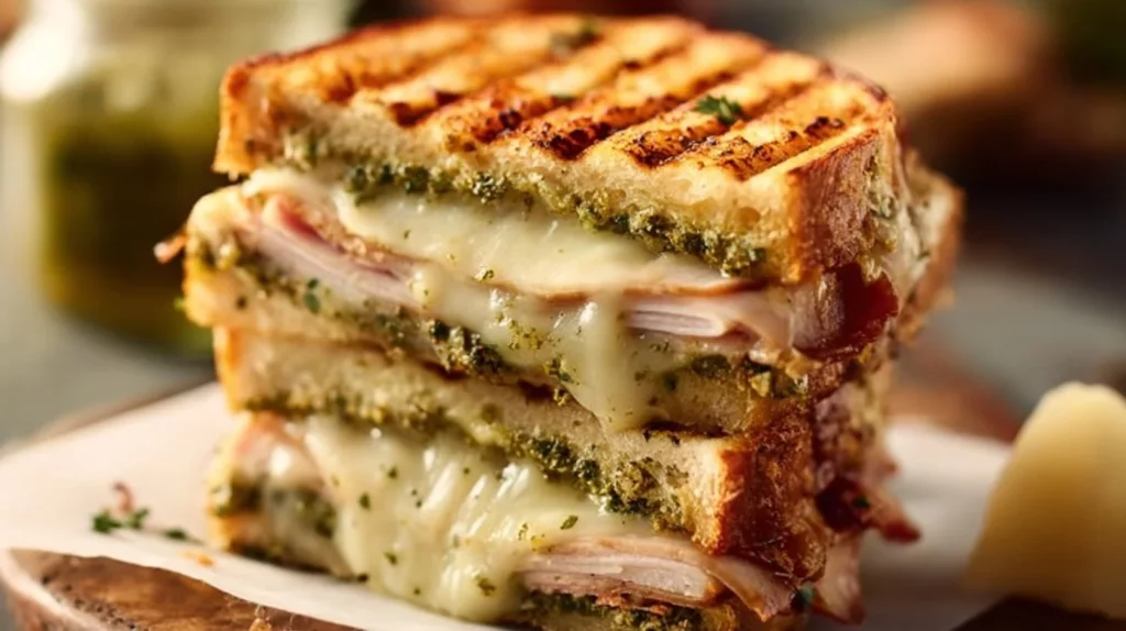 Delicious Pesto Turkey Melt sandwich with fresh ingredients