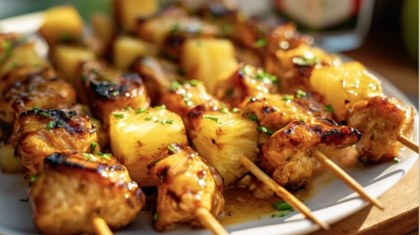 Delicious Pineapple Chicken Kabobs ready to be grilled, featuring vibrant colors.
