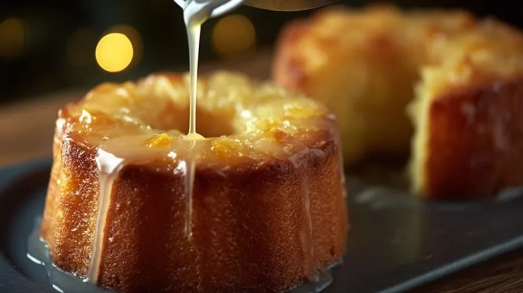 Delicious Pineapple Juice Cake topped with fresh pineapple slices