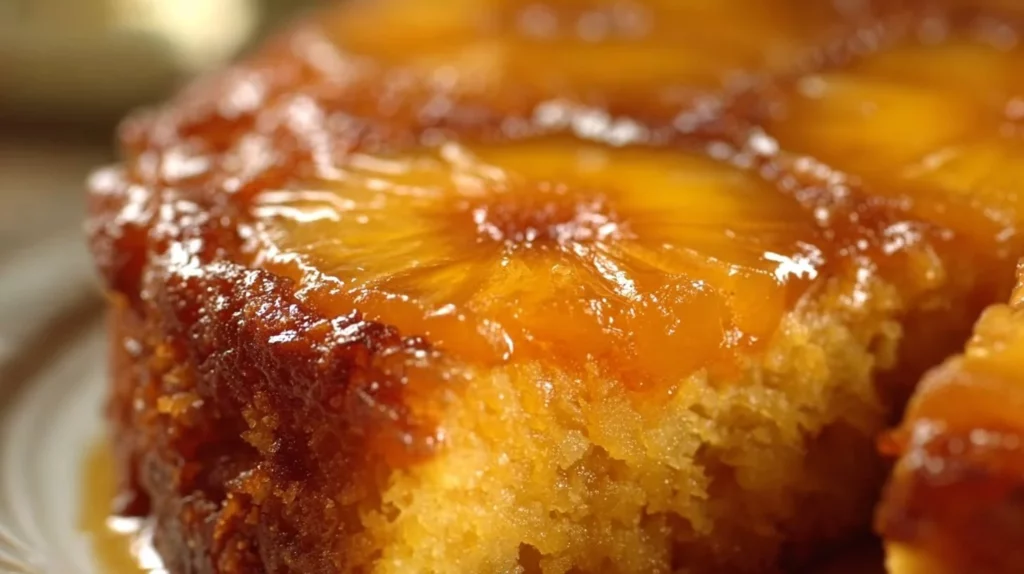 Delicious Pineapple Upside-Down Cake with caramelized pineapple topping