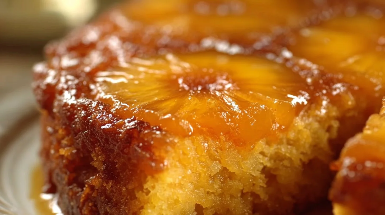 Delicious Pineapple Upside-Down Cake with caramelized pineapple topping