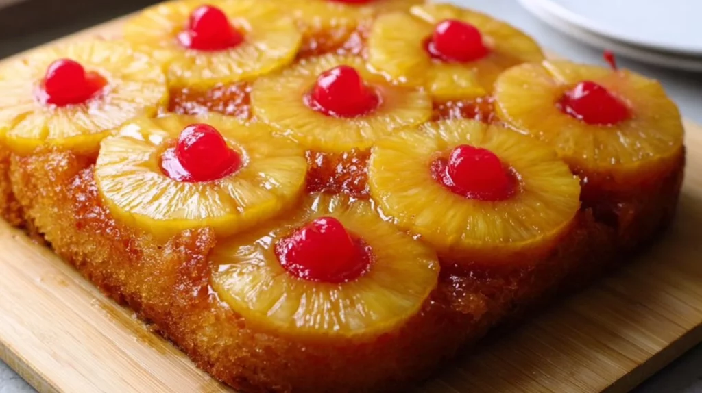 Delicious Pineapple Upside-Down Cake with caramelized pineapple topping