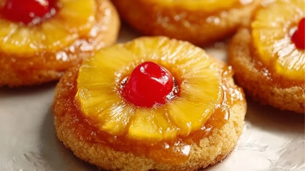Delicious Pineapple Upside Down Cookies on a baking sheet