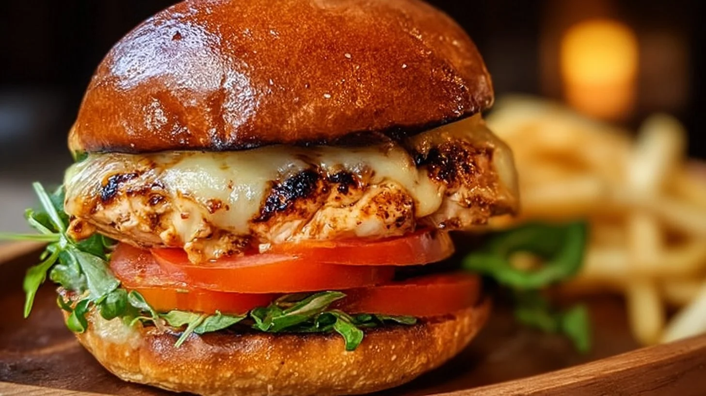 Delicious Spicy Chipotle Chicken Burger topped with fresh ingredients.
