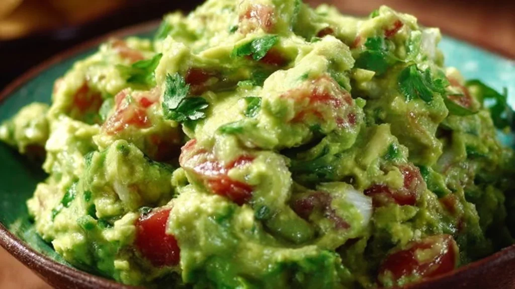 Bowl of fresh homemade guacamole with ingredients on the side
