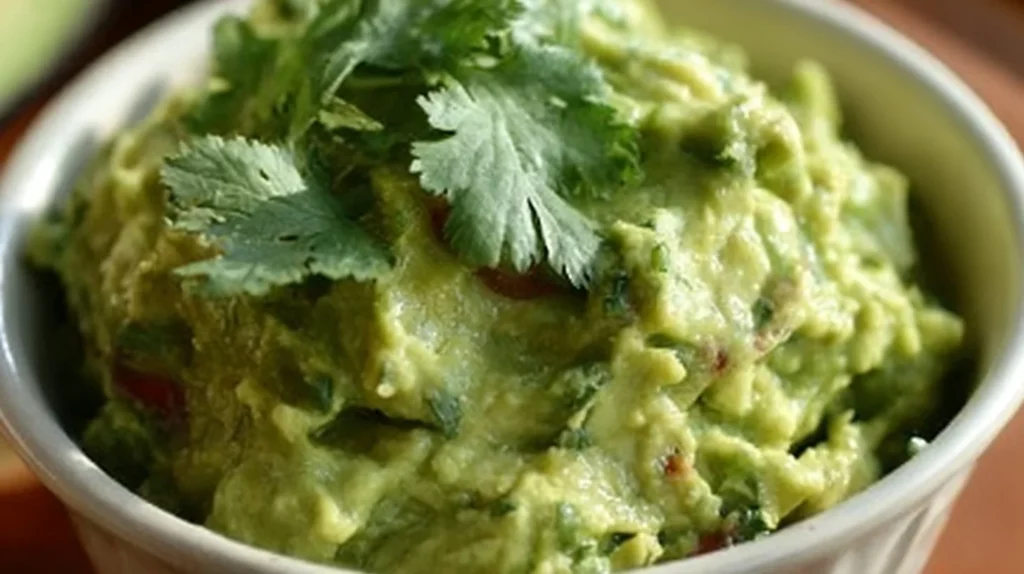 Delicious homemade guacamole served with tortilla chips.