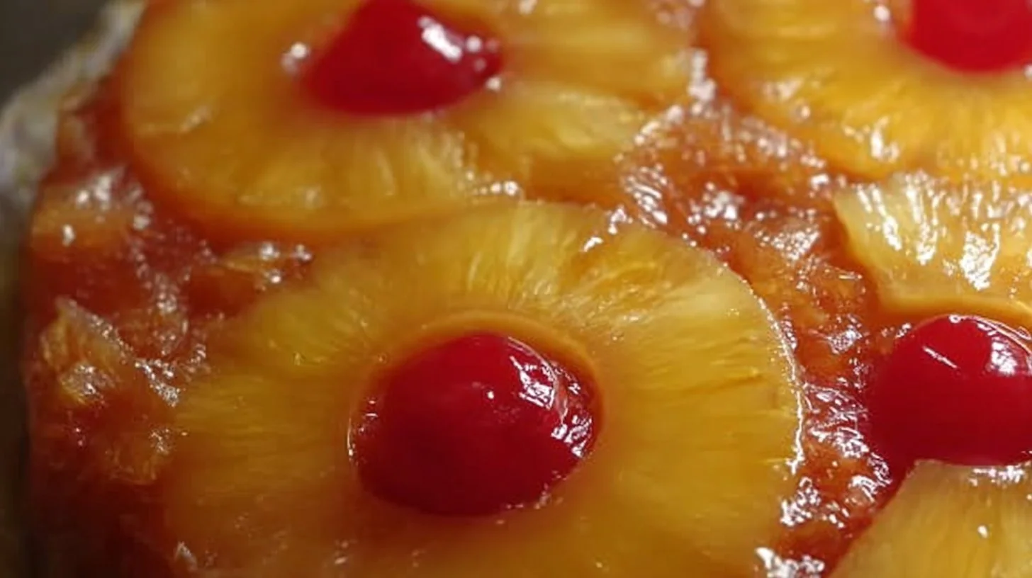 Delicious pineapple upside-down cake ready to serve.