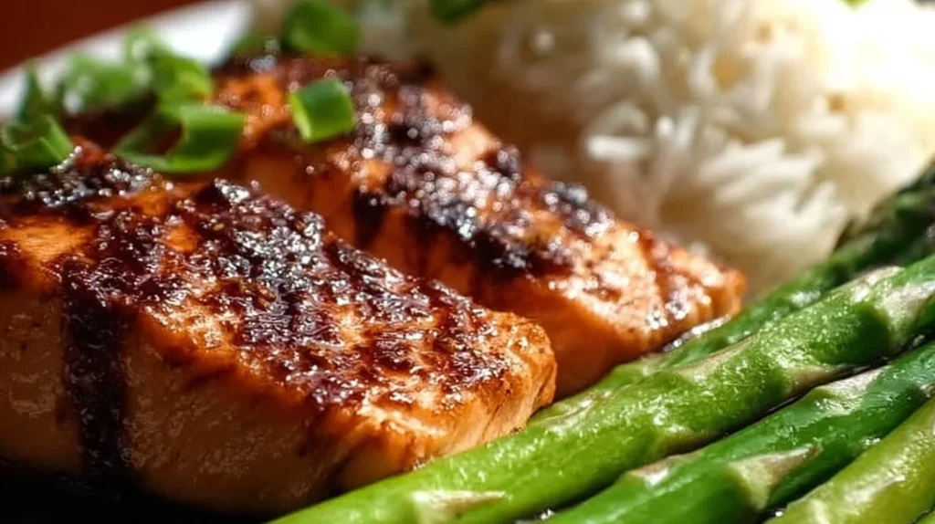 Delicious Air Fryer Honey Garlic Salmon garnished with herbs