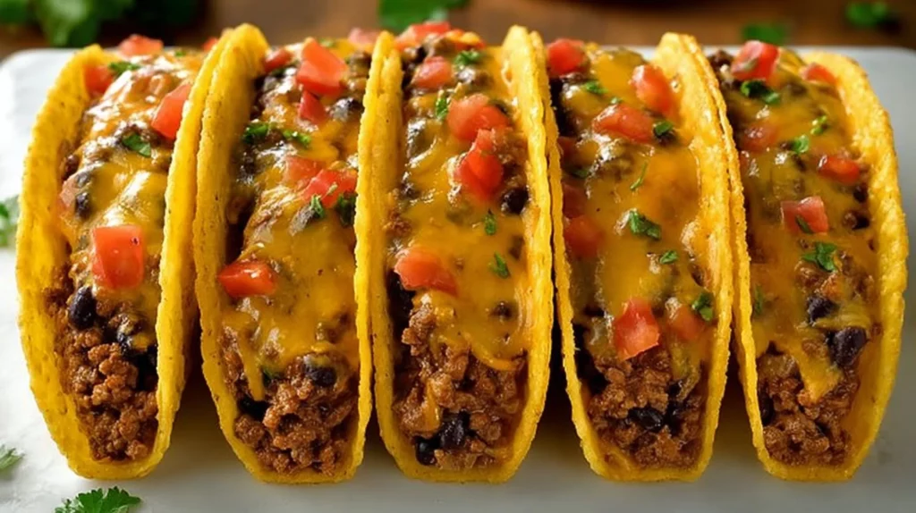 Deliciously baked taco served with toppings