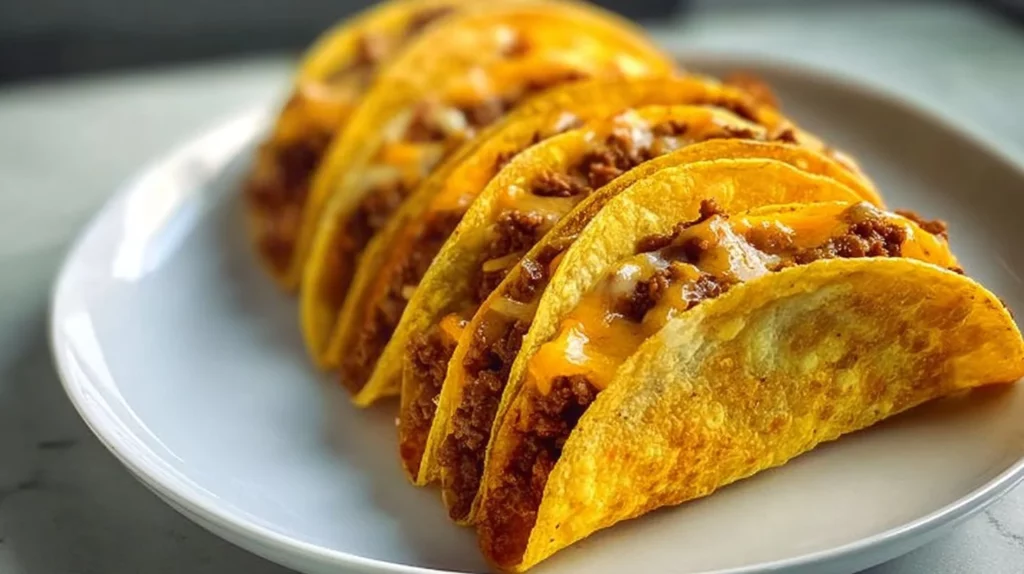 Delicious Beef and Cheese Oven Baked Tacos served on a plate