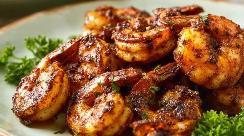 Delicious blackened shrimp served with fresh herbs and spices