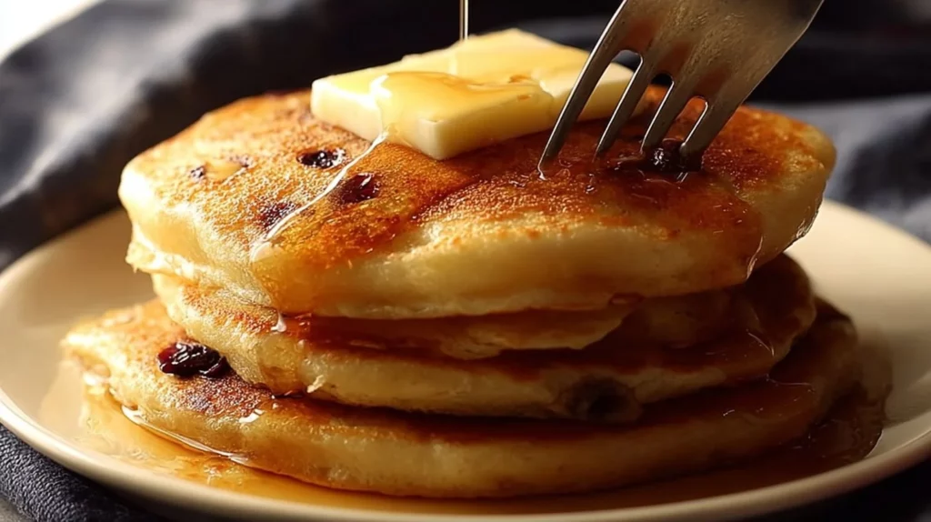 Delicious homemade blueberry pancakes stacked with fresh blueberries