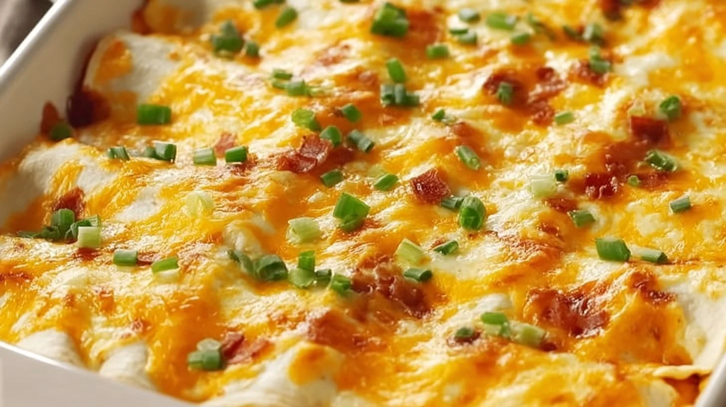 Delicious breakfast enchiladas filled with eggs and cheese, served on a plate