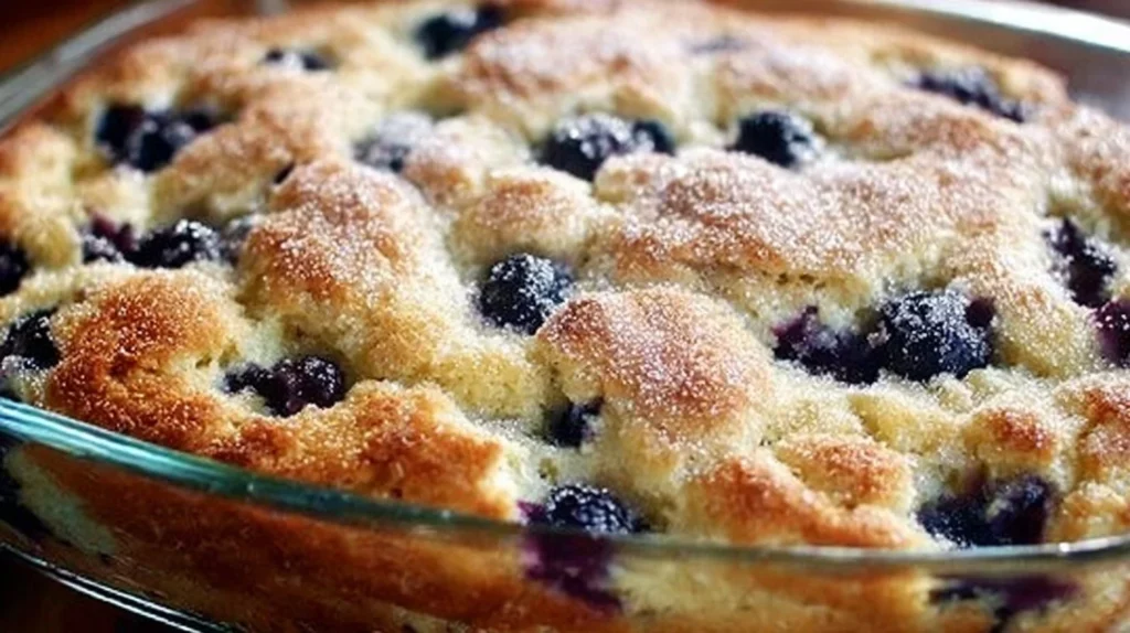 Delicious buttermilk blueberry breakfast cake topped with fresh blueberries