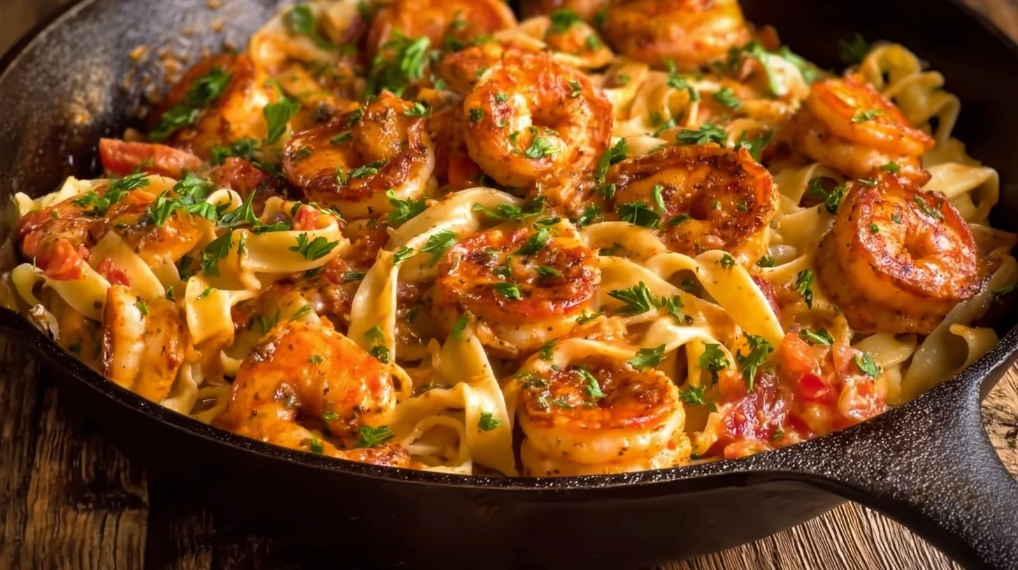 Delicious Cajun Shrimp Pasta served in a bowl with spices and herbs