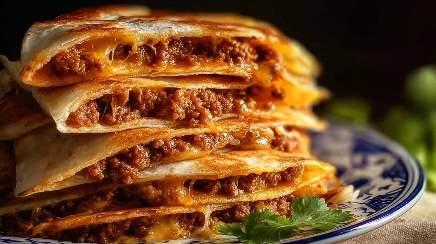 Delicious cheesy ground beef quesadillas served with salsa