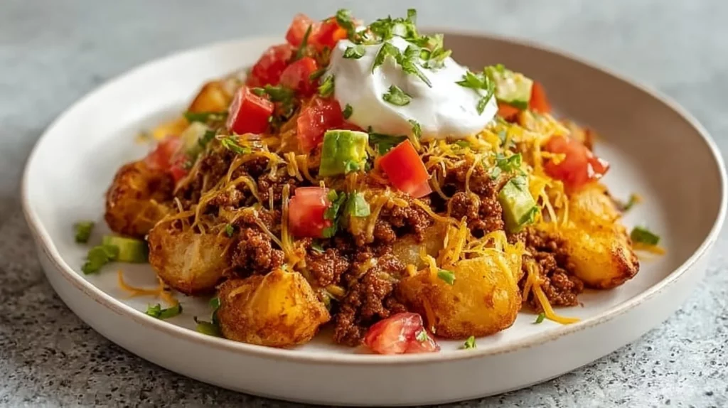 Cheesy taco potatoes topped with melted cheese and taco seasoning
