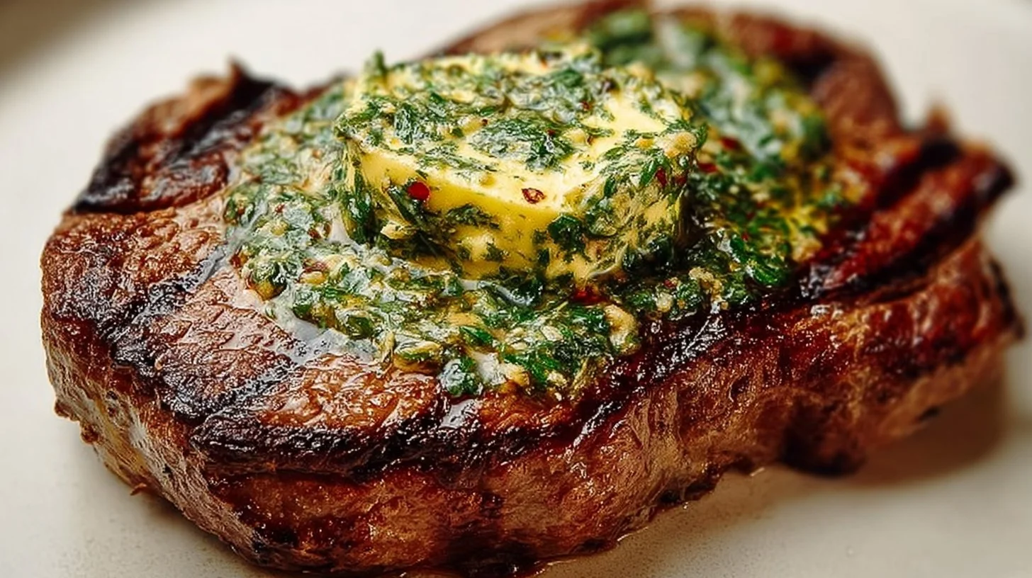 Chimichurri Butter spread on grilled steak