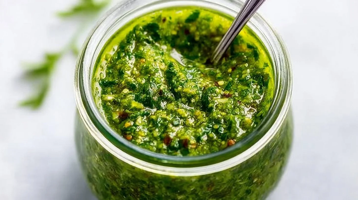 Delicious Chimichurri Sauce made with fresh herbs, garlic, and spices.