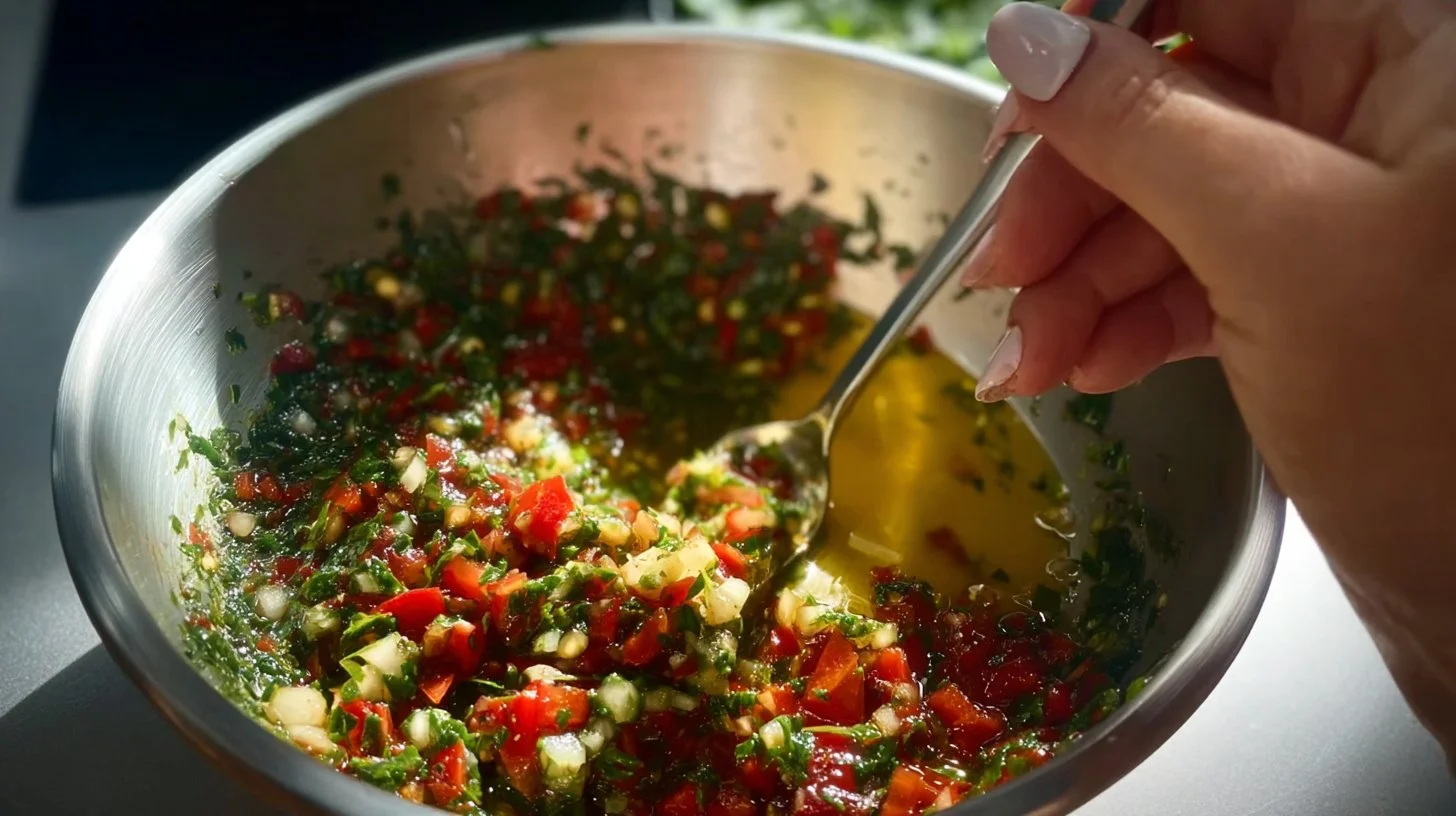 Homemade chimichurri sauce made with fresh herbs and spices